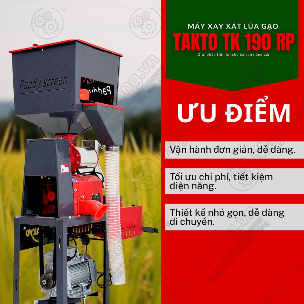 Ưu điểm của máy xay xát lúa gạo TAKYO TK 190 RP