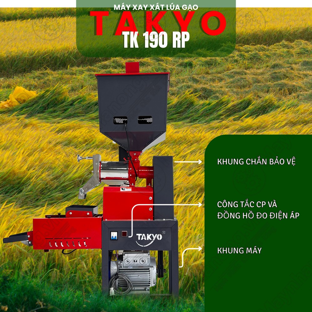 Khung máy và bộ phận khởi động của máy xay xát lúa gạo TAKYO TK 190 RP
