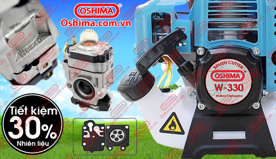 động cơ và bình xăng máy cắt cỏ oshima w 330