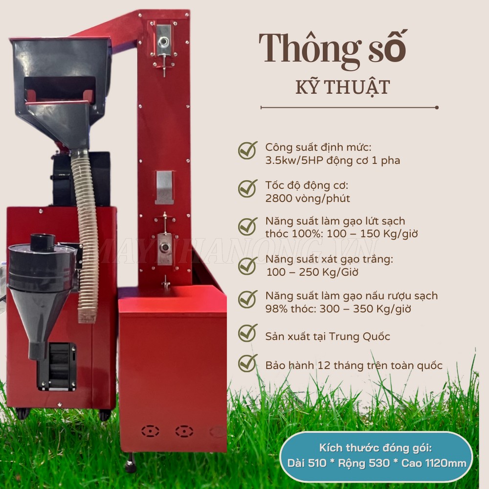 Thông số kỹ thuật của máy xát lúa gạo Takyo TK 250 CPT