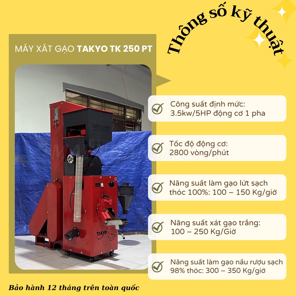 Thông số của máy xát gạo liên hoàn Takyo TK 250 PT 