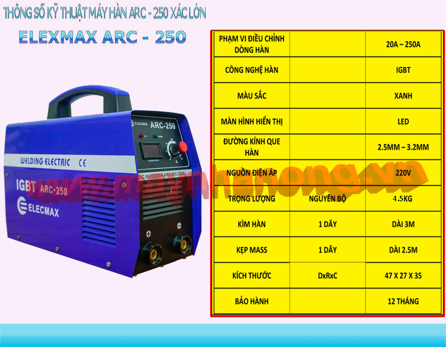 Thông số kỹ thuật máy hàn Elecmax ARC 250